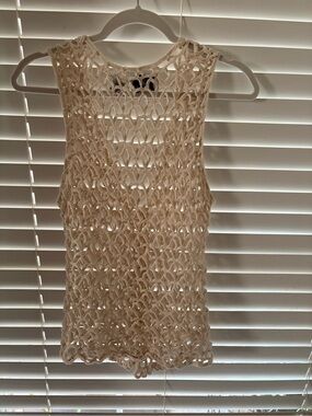 my Crochet Openwork. Vest - Cream  Button Front  Sz M
